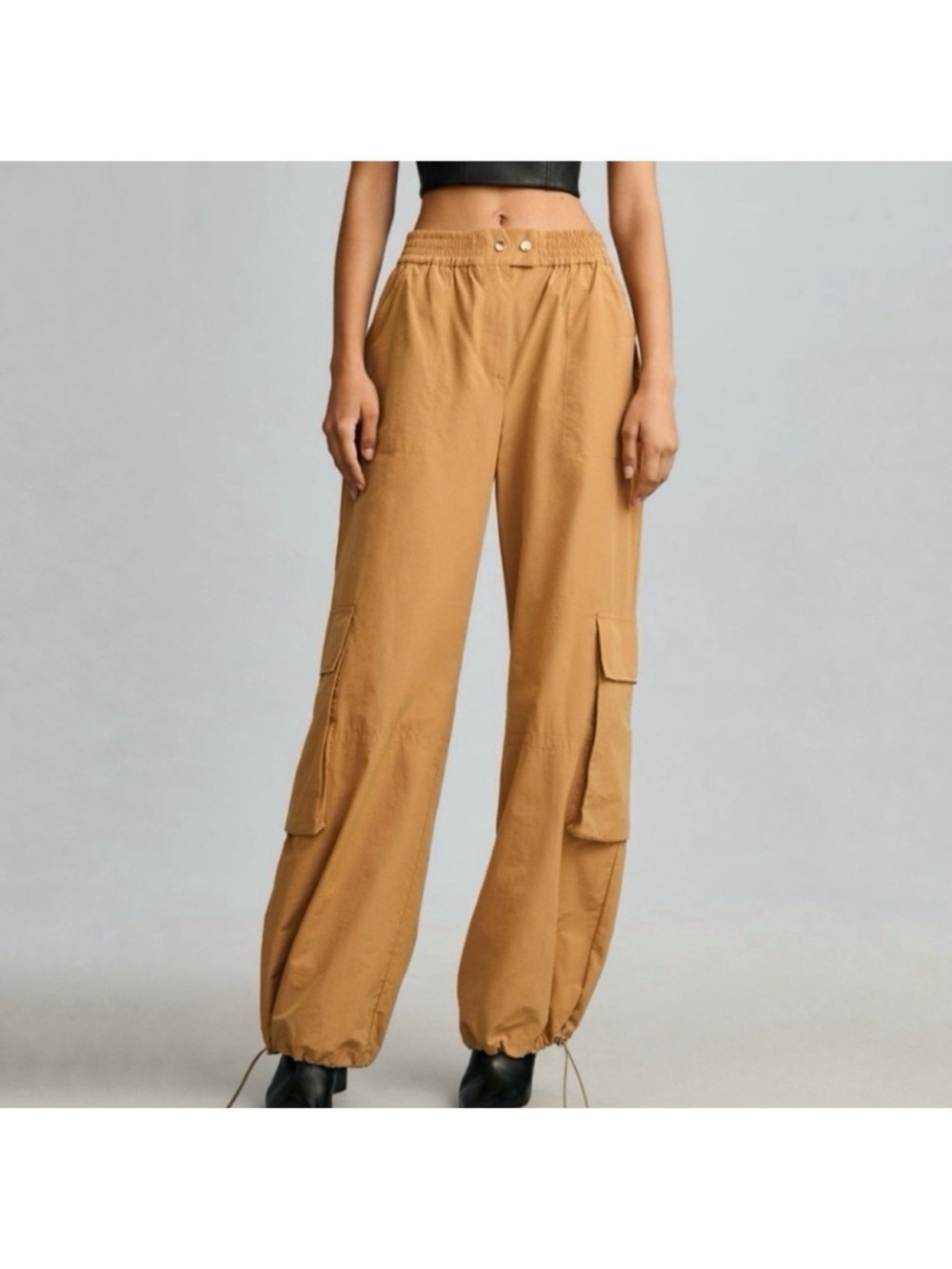 Pilcro Camel Cargo Track Pants with Drawstring Hems